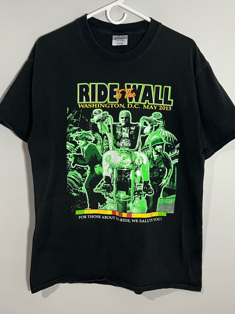 Ride To The Wall 2013 Washington DC Vietnam Black Green T-Shirt Adult Large